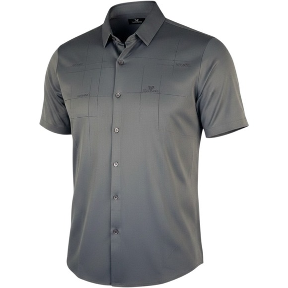 Other - LOEVADR Men Gray Button Up Shirt Short Sleeve Stretch Casual Graphic Size 120